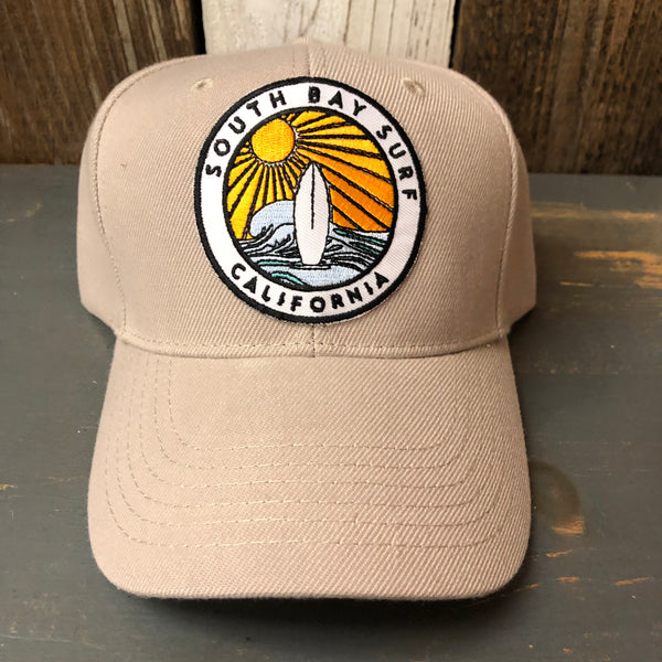 Hermosa Beach SOUTH BAY SURF (Multi Colored Patch) 6 Panel Mid Profile Baseball Cap - Khaki