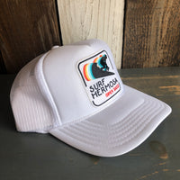 Hermosa Beach SURF HERMOSA :: OPEN DAILY High Crown Trucker Hat - White