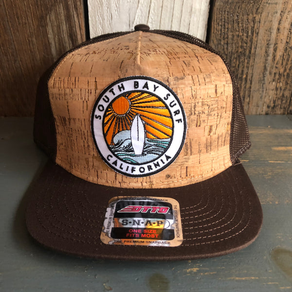 SOUTH BAY SURF (Multi Colored Patch) Premium Cork Trucker Hat (Brown)