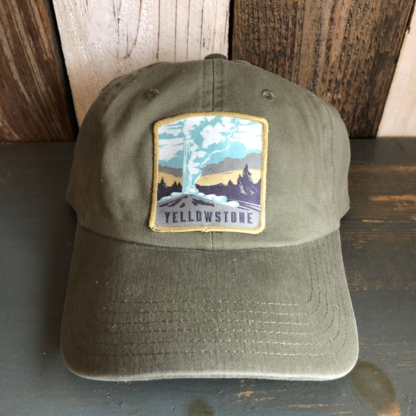 Yellowstone National Park 6 Panel Low Profile Style Dad Hat - Olive Green