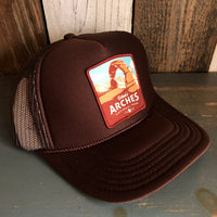 Utah's Arches National Park High Crown Trucker Hat - Brown