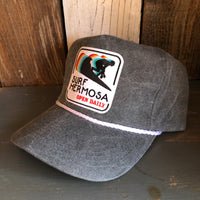 Hermosa Beach SURF HERMOSA :: OPEN DAILY 5 panel Stone Washed Canvas 2-Tone - Charcoal/White Braid