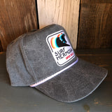 Hermosa Beach SURF HERMOSA :: OPEN DAILY 5 panel Stone Washed Canvas 2-Tone - Charcoal/White Braid