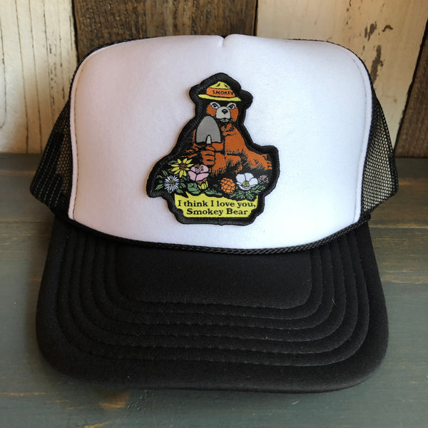 I THINK I LOVE YOU, SMOKEY BEAR Trucker Hat - Black/White/Black