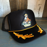 I THINK I LOVE YOU, SMOKEY BEAR Trucker Hat - 5 Panel High Crown Mesh Back CAPTAIN Trucker Hat- Black/Gold