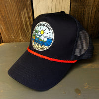 Hermosa Beach SHOREFRONT 5 panel Cotton Twill Front, Mesh Back, Rope cap - Navy/Red Braid