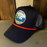 Hermosa Beach SHOREFRONT 5 panel Cotton Twill Front, Mesh Back, Rope cap - Navy/Red Braid