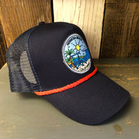 Hermosa Beach SHOREFRONT 5 panel Cotton Twill Front, Mesh Back, Rope cap - Navy/Red Braid
