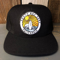 SOUTH BAY SURF (Multi Colored Patch) 6 Panel Wool Blend Flat Bill Hat - Black