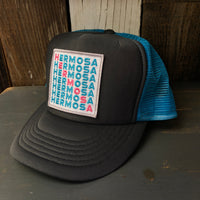 Hermosa Beach OCEAN DRIVE High Crown 5 Panel Trucker Cap, Foam/Mesh - Charcoal/Aqua