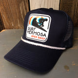 Hermosa Beach SURF HERMOSA :: OPEN DAILY 5 panel Rope Trucker Cap - Navy/White Braid (Curved Brim)