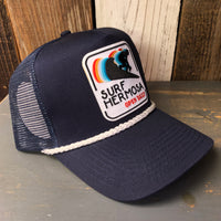 Hermosa Beach SURF HERMOSA :: OPEN DAILY 5 panel Rope Trucker Cap - Navy/White Braid (Curved Brim)
