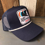 Hermosa Beach SURF HERMOSA :: OPEN DAILY 5 panel Rope Trucker Cap - Navy/White Braid (Curved Brim)