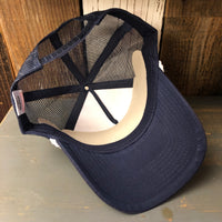 Hermosa Beach SHOREFRONT 5 panel Cotton Twill Front, Mesh Back, Rope cap - Navy/Red Braid