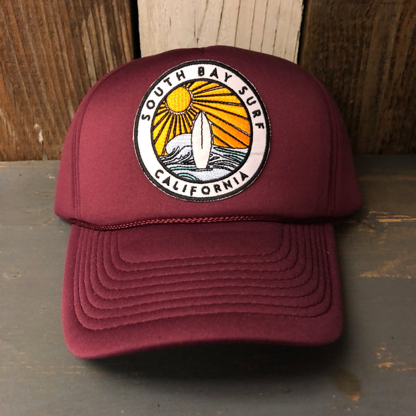 SOUTH BAY SURF (Multi Colored Patch) Winter All Foam Cap Hat - Maroon
