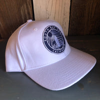 SOUTH BAY SURF (Navy Colored Patch) 6 Panel Wool Blend Flat Bill Hat - White