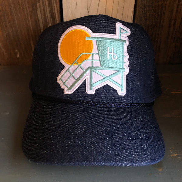 Hermosa Beach LIFEGUARD TOWER 5 panel Denim Mesh Back Cap - Navy