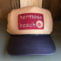 Hermosa Beach WELCOME SIGN 5-Panel Polyester Golf, 2-Tone - Khaki/Navy Braid