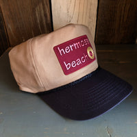 Hermosa Beach WELCOME SIGN 5-Panel Polyester Golf, 2-Tone - Khaki/Navy Braid