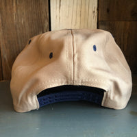 Hermosa Beach SURFING GRIZZLY BEAR 5-Panel Polyester Golf, 2-Tone - Khaki/Navy Braid