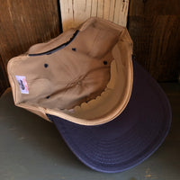 Hermosa Beach SURFING GRIZZLY BEAR 5-Panel Polyester Golf, 2-Tone - Khaki/Navy Braid