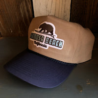 Hermosa Beach SURFING GRIZZLY BEAR 5-Panel Polyester Golf, 2-Tone - Khaki/Navy Braid