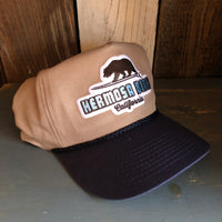 Hermosa Beach SURFING GRIZZLY BEAR 5-Panel Polyester Golf, 2-Tone - Khaki/Navy Braid