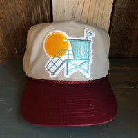 Hermosa Beach LIFEGUARD TOWER 5-Panel Polyester Golf, 2-Tone - Grey/Maroon Braid