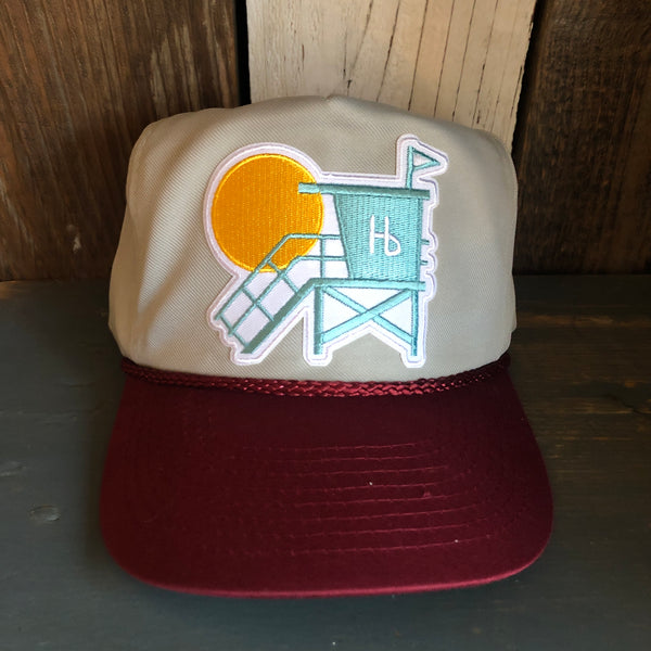 Hermosa Beach LIFEGUARD TOWER 5-Panel Polyester Golf, 2-Tone - Grey/Maroon Braid