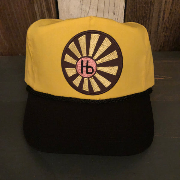 Hermosa Beach SUNBEAMS 5 Panel High Crown Baseball Cap - Black/Yellow