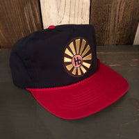 Hermosa Beach SUNBEAMS 5 Panel High Crown Baseball Cap - Navy Blue/Red