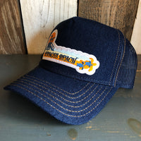 Hermosa Beach GOLDEN HOUR Premium Denim Trucker Hat - Navy/Gold Stitching