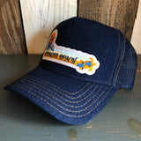 Hermosa Beach GOLDEN HOUR Premium Denim Trucker Hat - Navy/Gold Stitching