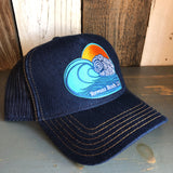 Hermosa Beach TUBULAR Premium Denim Trucker Hat - Navy/Gold Stitching