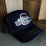 Hermosa Beach GOLDEN HOUR Premium Denim Trucker Hat - Navy/Gold Stitching