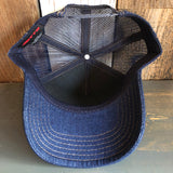 MANHATTAN BEACH PIER & ROUNDHOUSE Premium Denim Trucker Hat - Navy/Gold Stitching