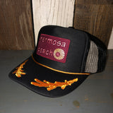 Hermosa Beach WELCOME SIGN 5 Panel High Crown Mesh Back Captain Trucker Hat- Black/Gold