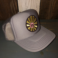 Hermosa Beach SUNBEAMS High Crown Trucker Hat - Grey (Curved Brim)