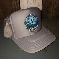 Hermosa Beach SHOREFRONT High Crown Trucker Hat - Grey (Curved Brim)