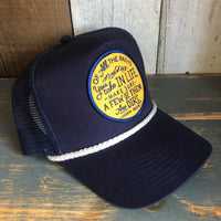 DIRT PATHS :: 5 panel Cotton Twill Front, Mesh Back, Rope cap - Navy/White Braid (OF ALL THE PATHS YOU TAKE IN LIFE...MAKE SURE A FEW OF THEM ARE DIRT - JOHN MUIR)