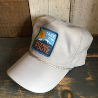TAKE THE SCENIC ROUTE 5-Panel Polyester Golf Cap - Grey/Grey Braid