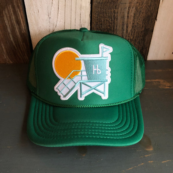 Hermosa Beach LIFEGUARD TOWER High Crown Trucker Hat - Kelly Green