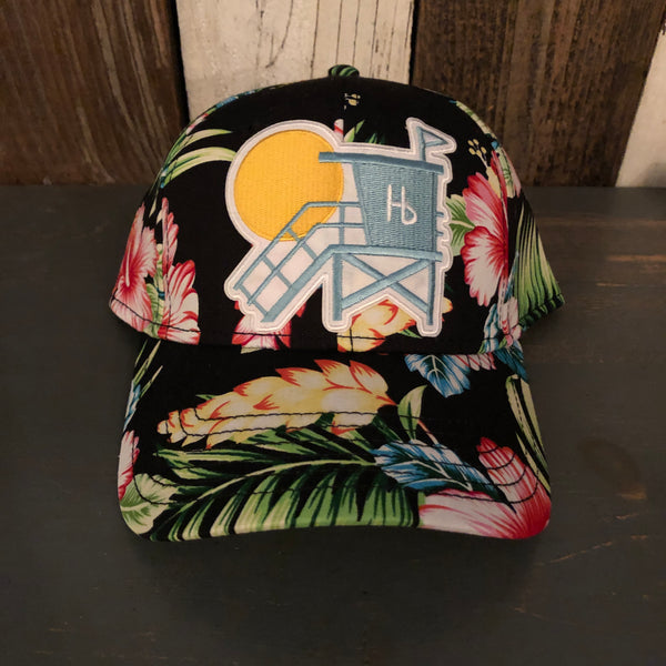 Hermosa Beach LIFEGUARD TOWER Hawaiian Pattern 6 Panel Low Profile Baseball Cap - A ‘o ia (Curved Brim)