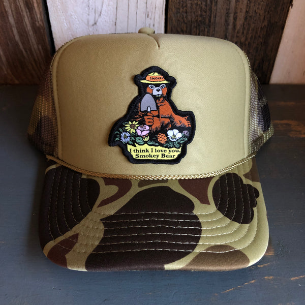 I THINK I LOVE YOU, SMOKEY BEAR Trucker Hat Trucker Hat - CAMOUFLAGE Green/Light Loden/Green
