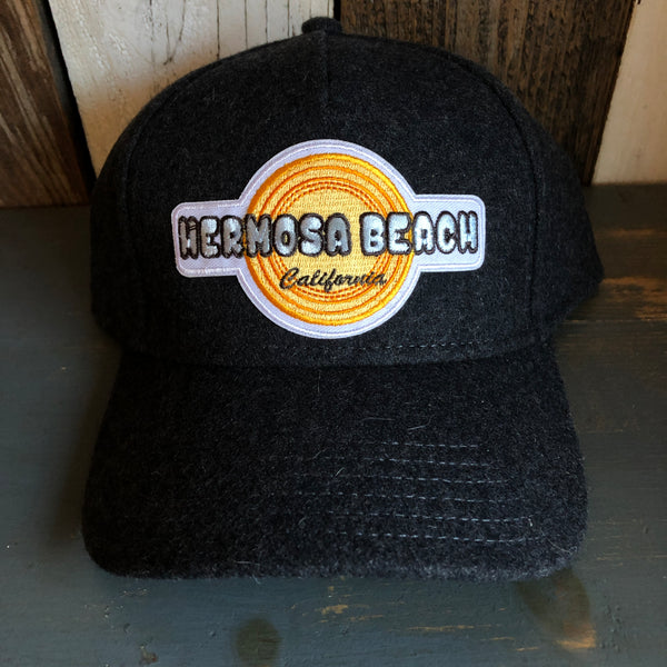 Hermosa Beach HIGH HEAT 5 Panel Low Profile Melton Wool Blend Baseball Cap with Velcro Closure - Heather Black