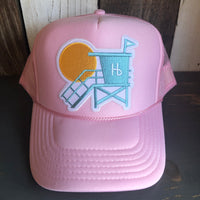 Hermosa Beach LIFEGUARD TOWER High Crown Trucker Hat - Pink