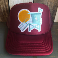 Hermosa Beach LIFEGUARD TOWER High Crown Trucker Hat - Burgundy Maroon