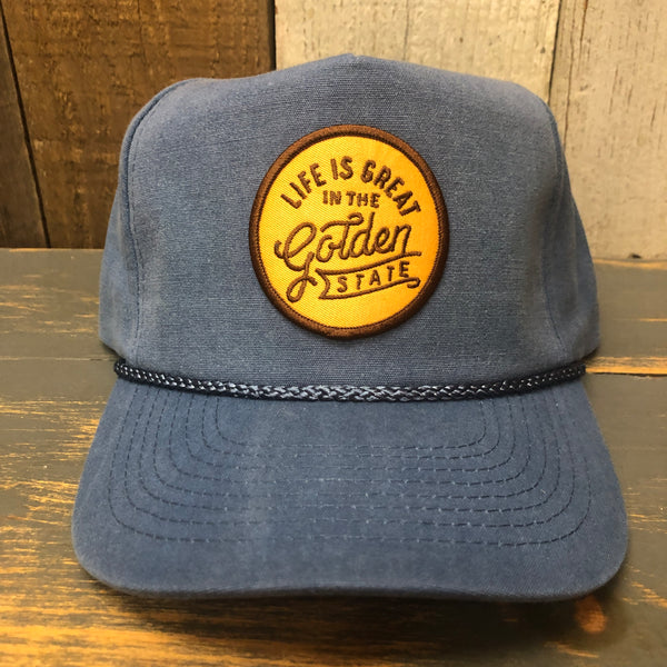 LIFE IS GREAT IN THE GOLDEN STATE - 5 panel Stone Washed Canvas - Sky/Sky Braid