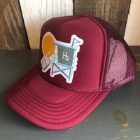 Hermosa Beach LIFEGUARD TOWER High Crown Trucker Hat - Burgundy Maroon