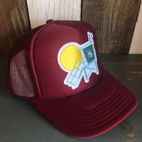 Hermosa Beach LIFEGUARD TOWER High Crown Trucker Hat - Burgundy Maroon